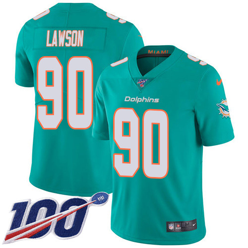 Nike Miami Dolphins #90 Shaq Lawson Aqua Green Team Color Youth Stitched NFL 100th Season Vapor Untouchable Limited Jersey->youth nfl jersey->Youth Jersey